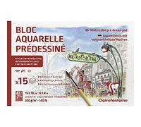 Clairefontaine - Ref 975727C - Initiation No1 Watercolour Glued Pad (15 Sheets) - 100 x 150mm in Size, 300gsm Etival Watercolour Paper - Suitabler for Learners