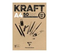 Clairefontaine - Ref 975815C - Kraft Paper Pad (50 Sheets) - A4 (297 x 210mm) Size, 120gsm Paper, Acid Free, pH Neutral - Suitable for Painting & Drawing - Brown
