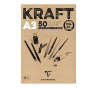 Clairefontaine - Ref 975816C - Kraft Paper Pad (50 Sheets) - A3 (420 x 297mm) Size, 120gsm Paper, Acid Free, pH Neutral - Suitable for Painting & Drawing - Brown