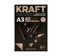 Clairefontaine - Ref 975819C - Kraft Black and Brown Paper Pad (60 Sheets) - A3 (297 x 420mm), 90gsm, Acid Free, pH Neutral, One Side Brown & One Side Black