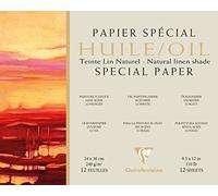 Clairefontaine - Ref 975823C - Oil Painting Glued Pad (12 Sheets) - 24 x 30cm Sized, 240gsm Natural Linen Shade Paper, Acid Free, pH Neutral - Suitable for Oil Painting, off white