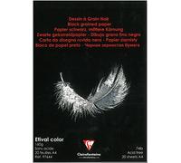 Clairefontaine - Ref 97644C - Etival Colour Black Grained Glued Paper Pad (20 Sheets of Paper) - A4 (29.7 x 21cm) - 160gsm Cellulose Art Paper, Grained Texture