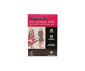 Clairefontaine - Ref XPL3Z - Technik Art - Original Layout Pad, Top Bound, A3, 50gsm Semi-Transparent Blank Paper, 60 Sheets - Suitable for Designers to Create Rough Colour Visuals