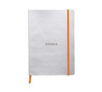 RHODIA 117401C - Silver Soft Notebook - A5 - Lined - 160 pages - Ivory Clairefontaine Paper 90 g/m - Bookmark, Elastic Closure - Faux Leather Cover - Rhodiarama Collection