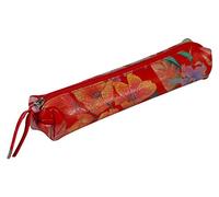 Clairefontaine - Slim Pencil Case - 4 x 2.5 x 19.5cm, Genuine Lambskin Leather, Metal Zip, Red Garden