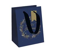 Clairefontaine X-29133-9C - An Excellia Gift Bag - Perfume Format - Dimensions: 12.7x9x20.3cm - 210g - Pattern: Golden Feathers On A Blue Background - Gift Packaging, Perfume