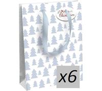 Clairefontaine X-29523-3Cpack - Pack of 6 Excellia Gift Bags- Medium Size - 21,5x10,2x25,3cm - 210g - Blue Fir Trees, White Background - Ideal for Books, Games