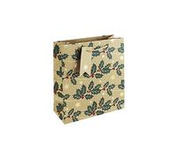 Clairefontaine X-31331-3C - A Kraft Gift Bag- Medium - 21,5x10,2x25,3cm - 210g - Design : Christmas Holly - Gift Wrapping, Ideal for: Books, Games, Small Gifts