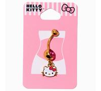 Claire's Hello Kitty Gold-Tone Stainless Steel Pink Crystal Face Charm 14G Belly Bar