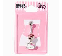 Claire's Hello Kitty Silver-Tone Stainless Steel Pink Crystal Charm 14G Belly Bar