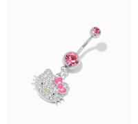 Claire's Hello Kitty Stainless Steel 14G Pink Stone Crystal Charm Belly Ring
