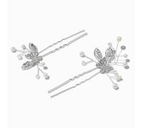 Claire's Silver-Tone Crystal Butterfly & Pearl Spray Hair Pins - 2 Pack
