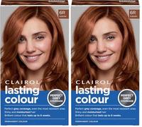 Clairol Lasting Colour Permanent Hair Dye | Ideal Grey Coverage | Shiny and Moisturised Hair | 6R Auburn (Pack of 2)