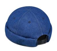 Clakllie Denim Cotton Docker Cap Men's Embroidery Sailor Hat Hip Hop Docker Hat Adjustable Harbour Cap Without Peak Rolled Cuff Fishing Hat, CDGE-HBMH1-Royal Blue, One Size