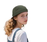 Clakllie Docker Cap Quick Dry Brimless Hats for Women Men Rolled Cuff Harbour Hat Vintage Sailor Cap 5 Panel Skullcap No Brim Leon Hat,DBH01-Green