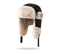 Clakllie Furry Trapper Hat Winter Trooper Hat Faux Fur Ushanka Russian Hats Windproof Thermal Snow Caps Skiing Bomber Hats,PL18-Black