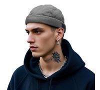 Clakllie Skull Cap Beanie Hat Men Cotton Docker Cap for Daily Rolled Cuff Worker Sailor Hat,FMA2504-Light Grey