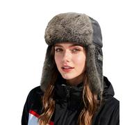 Clakllie Warm Leopard Print Trapper Hat Winter Faux Suede Ushanka Russian Hat Thick Bomber Hats Cold Weather Trooper Hats,PL2514-Gray