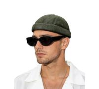 Clakllie Washed Cotton Docker Cap Classic Vintage Style Brimless Hats Casual No Brim Hat Adjustable Skullcap Sailor Cap,FMA2503-Green