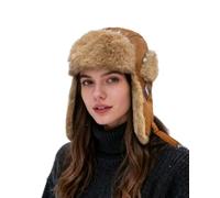 Clakllie Waterproof Leather Trapper Hat Faux Fur Ushanka Russian Hats Winter Ski Eskimo Hat Warm Trooper Hats for Women Men