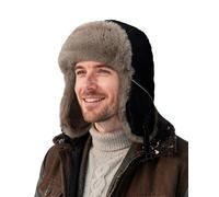 Clakllie Windproof Trooper Trapper Hat for Men Winter Warm Faux Fur Ushanka Russian Hats Eskimo Hunting Hat,PL2509-Black
