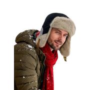 Clakllie Winter Trapper Hat for Men Faux Fur Trooper Bomber Hats Ushanka Russian Hat with Ear Flaps Warm Aviator Pilot Cap,PL20-Black