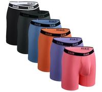 CLALER Bamboo Boxers Mens Long Leg Soft Antibacterial Boxer Shorts Briefs with Fly Multipack Underwear Trunks Moisture Wicking 6Pack(Black+Dark Gray+Gray Blue+Orange+Purple+Pink,L)
