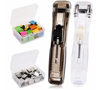 Clam Clip Dispenser Mini Push Stapler, 2Pcs Paper Clam Clip Dispenser with 100 Pcs Paper Clam Clip, Clam Clip Dispenser for Office School Files Assignments(Total 102Pcs)