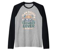 Clam Digger By Day Chowder Lover By Night Clams Raglan Baseball Tee