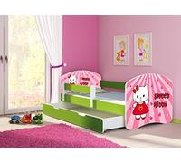 Clamaro 'Fantasia Green' 140 x 70 or 160 x 80 Children's Bed Set (34 Designs) Including Mattress, Slatted Frame and with or without Drawers Adjustable Fall Protection and Edge Protectors