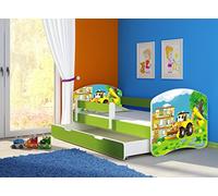 Clamaro 'Fantasia Green' 140 x 70 or 160 x 80 Children's Bed Set (34 Designs) Including Mattress, Slatted Frame and with or without Drawers Adjustable Fall Protection and Edge Protectors