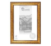 CLAMARO 'PRAG' Antique Picture Frame 18 x 22 Solid Wood Gold Brown 60 mm Wide Shabby Chic Vintage Baroque Frame Wooden Frame with Acrylic Glass Back Panel Metal Hanger