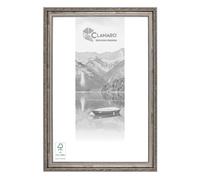 CLAMARO 'Viktor' Picture Frame Antique 22 x 32 cm Solid Wood Grey Silver Shabby Chic Vintage Baroque Wooden Frame with Acrylic Glass Back Panel Hanger (Landscape and Portrait)
