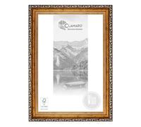 CLAMARO 'WIEN' Picture Frame Antique 25 x 30 Solid Wood Gold 60 mm Wide Shabby Chic Vintage Baroque Frame Wooden Frame with Acrylic Glass Back Panel Metal Hanger