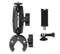 Clamp Mount with Double Socket Arm Compatible for Insta360 Action Camera | Adjustable Clamp Fits 0.7-1.6” Tubes, for Phones and Action Camera, Fits Bikes, Motorcycles, Poles, Railings, Desks Shooting