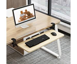 Clamp On Keyboard Tray Under Desk - 20.5 x 9.8 Inch Slide Out Platform - Height Adjustable Drawer for Surfaces 0-8cm Thick - 25kg Capacity - Ergonomic Sliding Extension