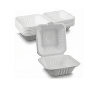 Clamshell 50 pcs 6x6 Inch Takeout Containers | Compostable, Biodegradable Sugarcane Bagasse Food Boxes | Freezer & Microwave Eco-Friendly, Secure Disposable Containers for Parties, Catering