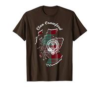 Clan Crawford Surname Last Name Scottish Tartan Crest Map T-Shirt, Men, Brown, XX-Large