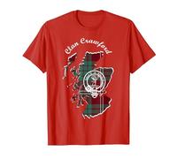 Clan Crawford Surname Last Name Scottish Tartan Crest Map T-Shirt, Men, Red, X-Large