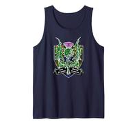 Clan Ferguson Thistle Motto Tartan Crest Tank Top, Men, Navy Blue, XX-Large