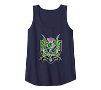 Clan Ferguson Thistle Motto Tartan Crest Tank Top, Women, Navy Blue, Medium