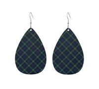 Clan Mackenzie Tartan Blue And Green Plaid Lynch Tartan Navy Blue Plaid Women Earrings Waterdrop Shaped Fashionable Accessories
