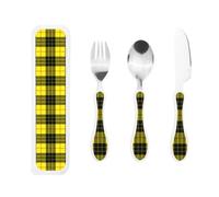 Clan Macleod of Lewis Modern Tartan Portable Kids Utensil Set Stainless Steel Fork, Spoon & Knife 3-Piece-Set, Easy to Clean, and Perfect for School, Travel, Or Home Use