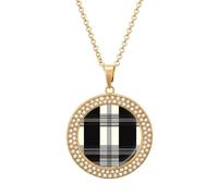 Clan Macleod Scottish Tartan Plaid Pattern Shiny Diamond Necklace for Women Personalized Round Pendant Chain Jewel Gift
