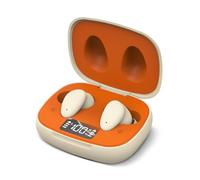 Clan N1 - Active Noise-Canceling Wireless Earbuds for Music & Calls, Bluetooth Earphones While Commuting with Hybrid ANC, Cute Bluetooth Headphones with Built-in Controls, Orange & Beige