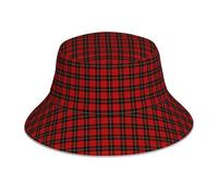 (Clan Wallace Tartan Classic Red And Black Plaid_5455) Bucket Hat Reversible Reflective for Men Women - UV50+ Sun Protection Double-Sided Fishing Hat with 360 Safety Strips Summer Outdoor