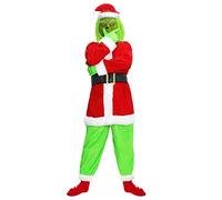 Claofoc 7-Piece Santa Claus Costume Adult Christmas Hat Cosplay Outfit Set with Mask Green Large Monster Halloween Christmas Funny Cosplay Costume Props