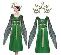 Claofoc Medusa Costume for Adults Greek Goddess Costume with Golden Snake Headpiece Fancy Dress Green Medusa Outfits for Halloween Carnival Cosplay Party