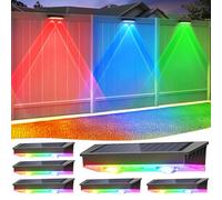 CLAONER Solar Fence Lights Outdoor Garden, Warm White & RGB Changing IP65 Waterproof Solar Lights Outdoor, Dusk to Dawn Decking Lighting for Outside Backyard Deck Stair Patio Yard Step Wall, 6 Pack