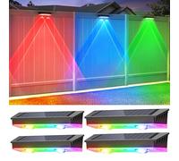 CLAONER Solar Fence Lights Outdoor Garden, Warm White & RGB Changing IP65 Waterproof Solar Lights Outdoor, Dusk to Dawn Decking Lighting for Outside Backyard Deck Stair Patio Yard Step Wall, 4 Pack